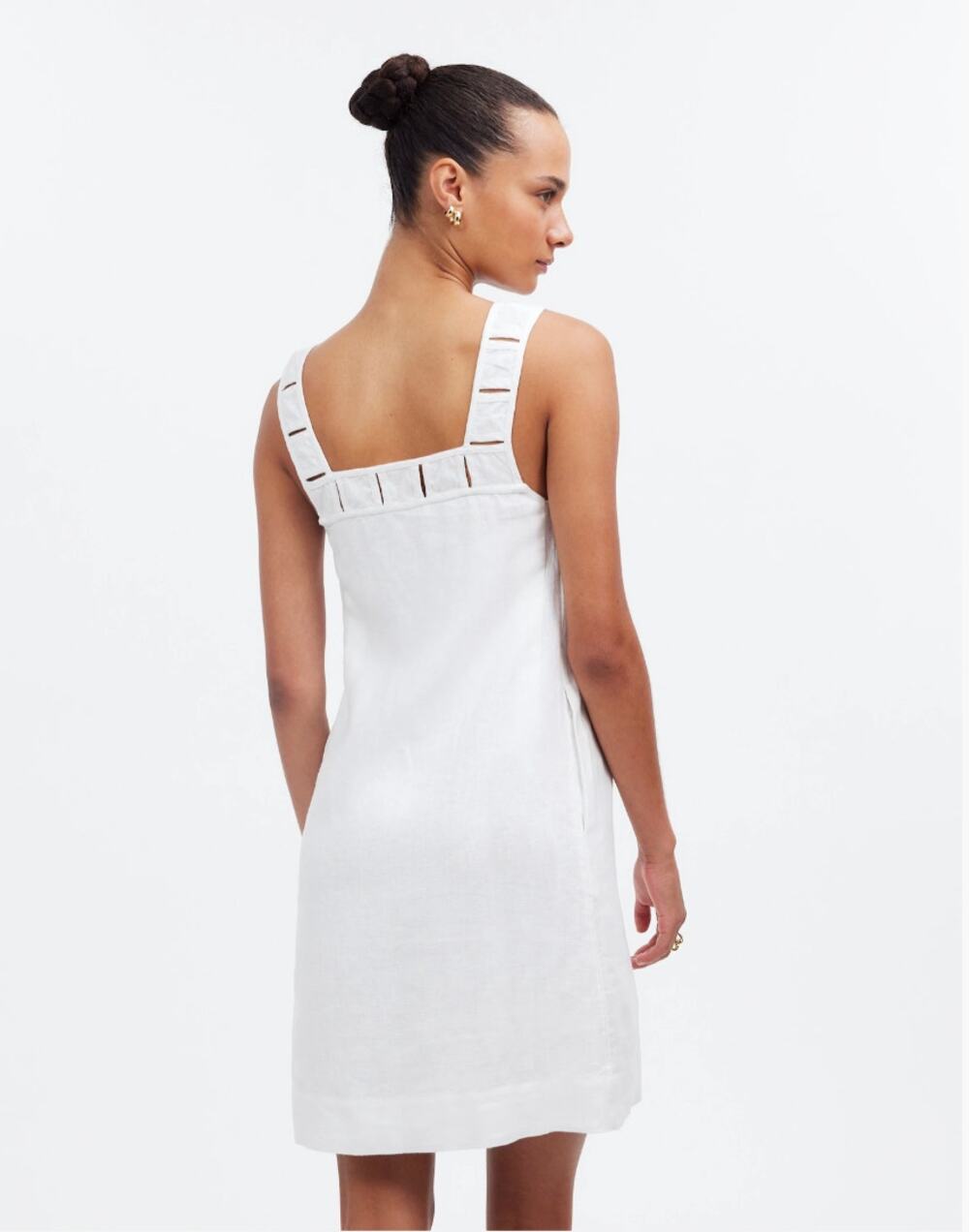 Madewell Embroidered Tank Mini Dress 100% Linen White NWT Size 8 Pockets Boxy